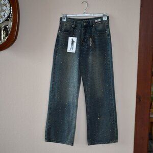 Ashley Mason Premium Women's High Rise Straight Rhinestones Jeans Size 7/28